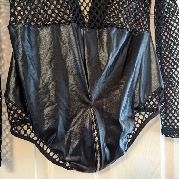 Music Legs Black Fishnet and Leather Bodysuit - Picture 9 of 11